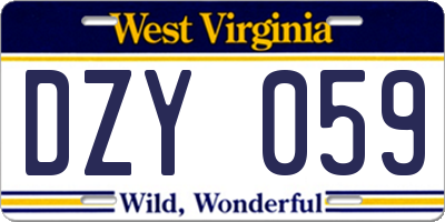 WV license plate DZY059