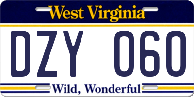 WV license plate DZY060
