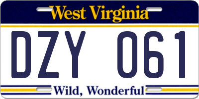 WV license plate DZY061