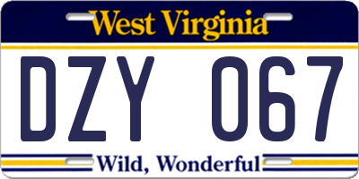 WV license plate DZY067