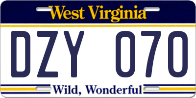 WV license plate DZY070