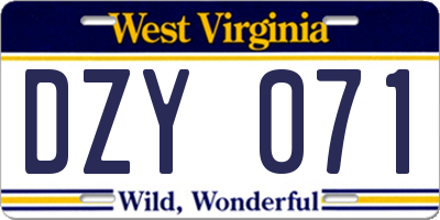 WV license plate DZY071