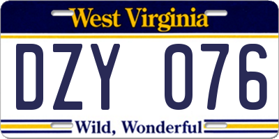 WV license plate DZY076