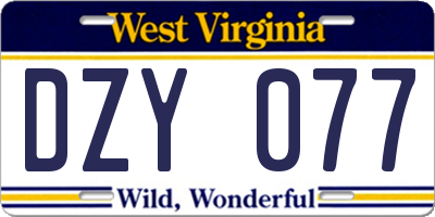 WV license plate DZY077