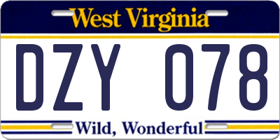 WV license plate DZY078