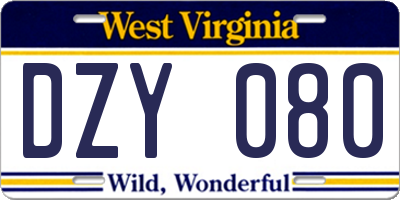 WV license plate DZY080