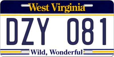 WV license plate DZY081