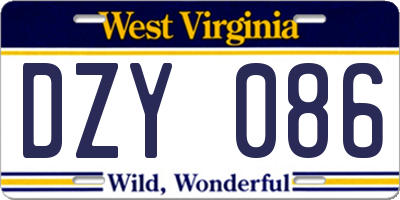 WV license plate DZY086