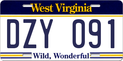 WV license plate DZY091