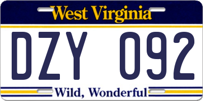 WV license plate DZY092