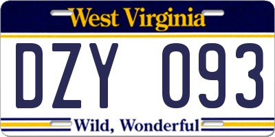 WV license plate DZY093