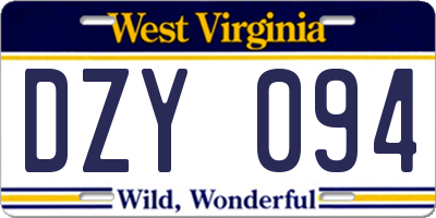 WV license plate DZY094