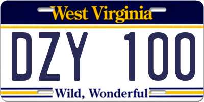 WV license plate DZY100