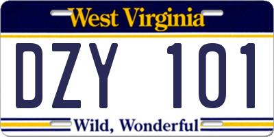 WV license plate DZY101