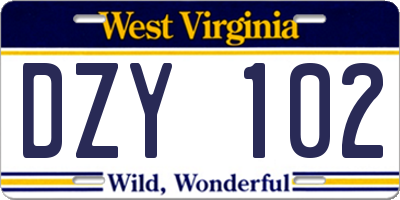 WV license plate DZY102