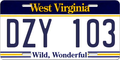WV license plate DZY103