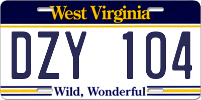 WV license plate DZY104
