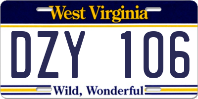 WV license plate DZY106