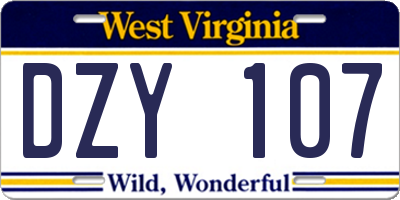 WV license plate DZY107