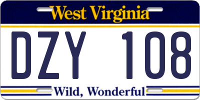 WV license plate DZY108