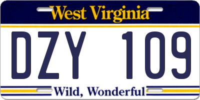 WV license plate DZY109