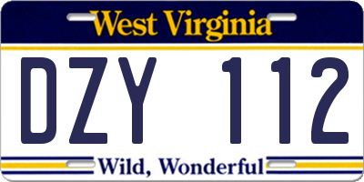 WV license plate DZY112