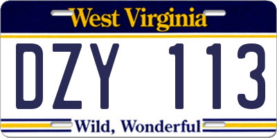WV license plate DZY113