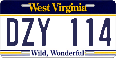 WV license plate DZY114