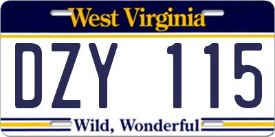 WV license plate DZY115