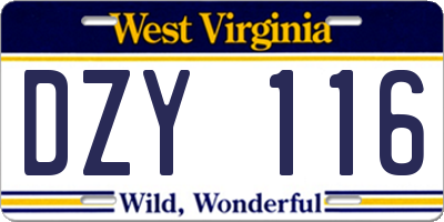 WV license plate DZY116