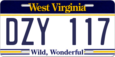 WV license plate DZY117