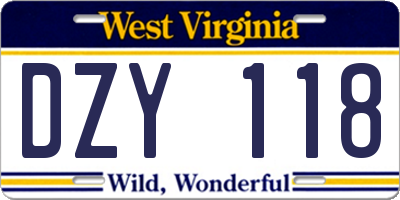 WV license plate DZY118