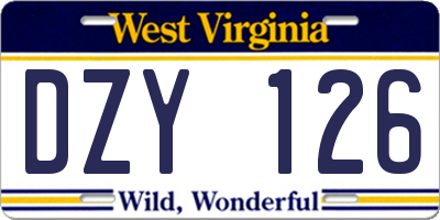 WV license plate DZY126