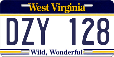 WV license plate DZY128