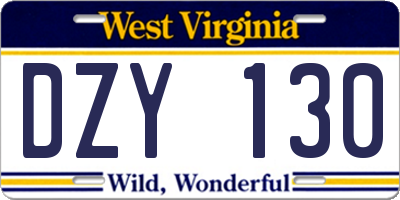 WV license plate DZY130