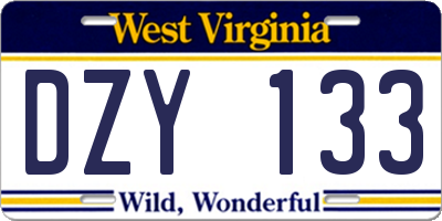 WV license plate DZY133