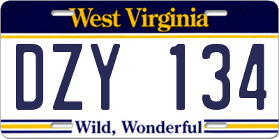 WV license plate DZY134