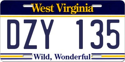 WV license plate DZY135