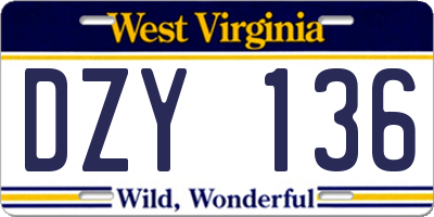 WV license plate DZY136