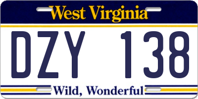 WV license plate DZY138