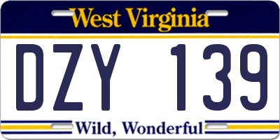 WV license plate DZY139