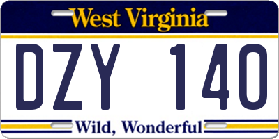 WV license plate DZY140