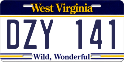 WV license plate DZY141