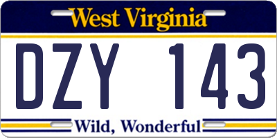 WV license plate DZY143