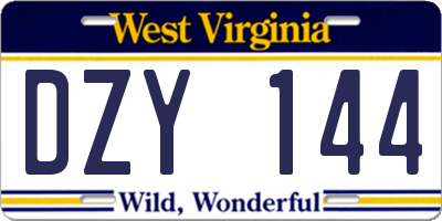 WV license plate DZY144