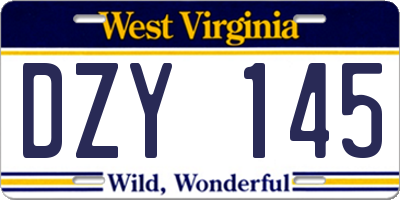 WV license plate DZY145