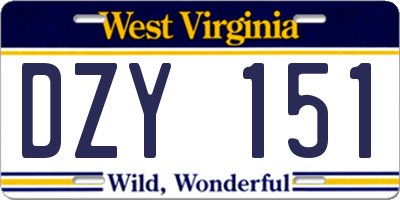 WV license plate DZY151