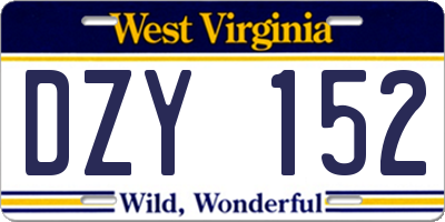 WV license plate DZY152