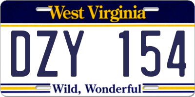 WV license plate DZY154