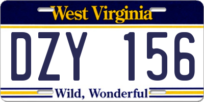 WV license plate DZY156